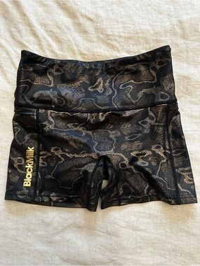 BlackMilk Metallic Black Gold Snakeskin Patterned High-Waist Bike Shorts